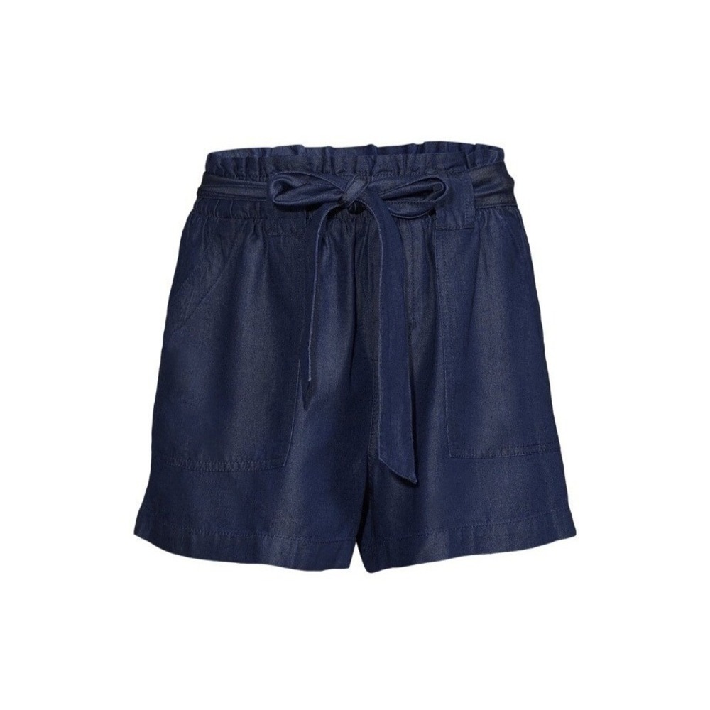 Time and Tru Paperbag Shorts Womens XS Dark Wash Navy Blue Tencel NWT